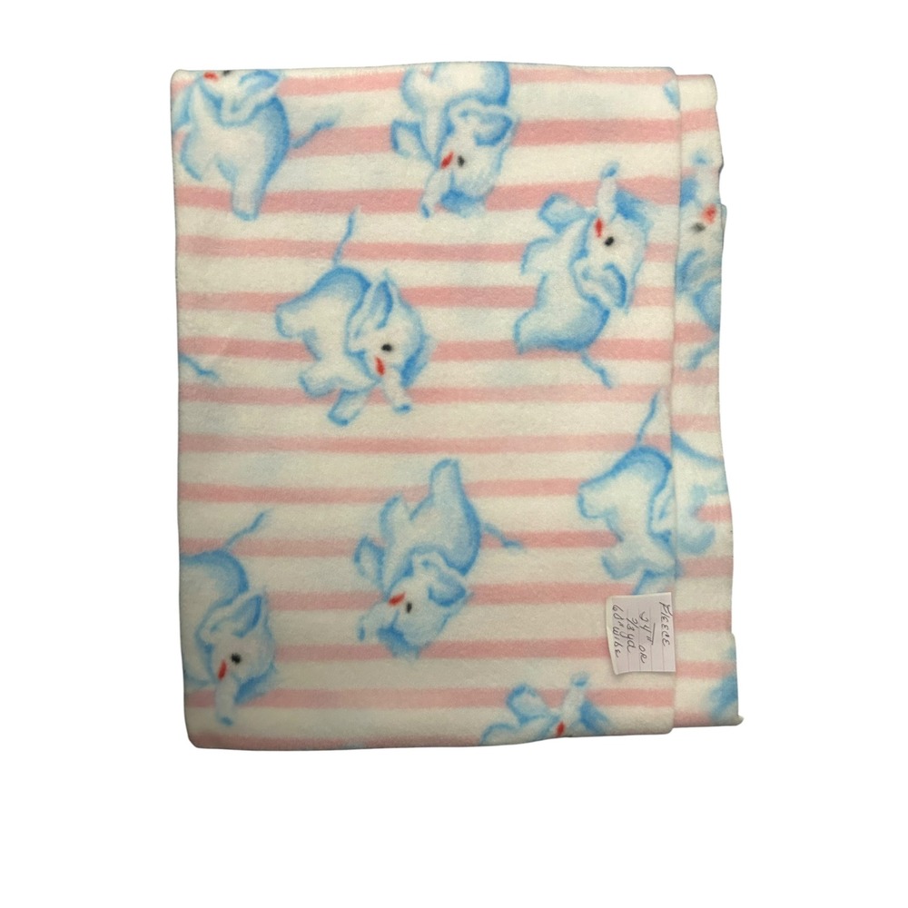 Vintage Baum Textile Mills Pink & Blue Elephant Fleece Fabric Cut 24x60